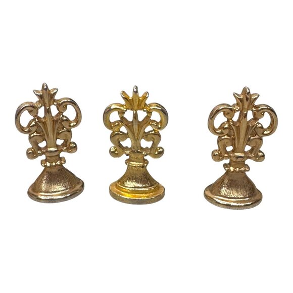 Antique Gold Fleur-De-Lis Wax Seal Stamp Set Brass Turtle Cross Woman Set Lot 3 - Picture 1 of 8